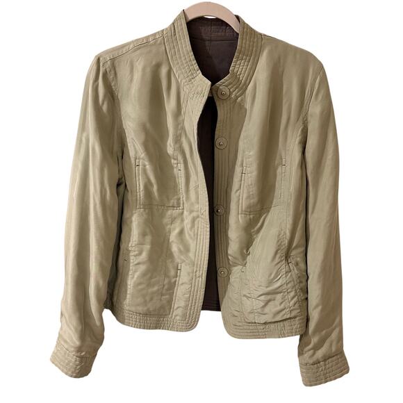 Reversible Bomber Jacket 100% Silk Magnetic Snap, Herbal Green Gray, 10 - Picture 1 of 13